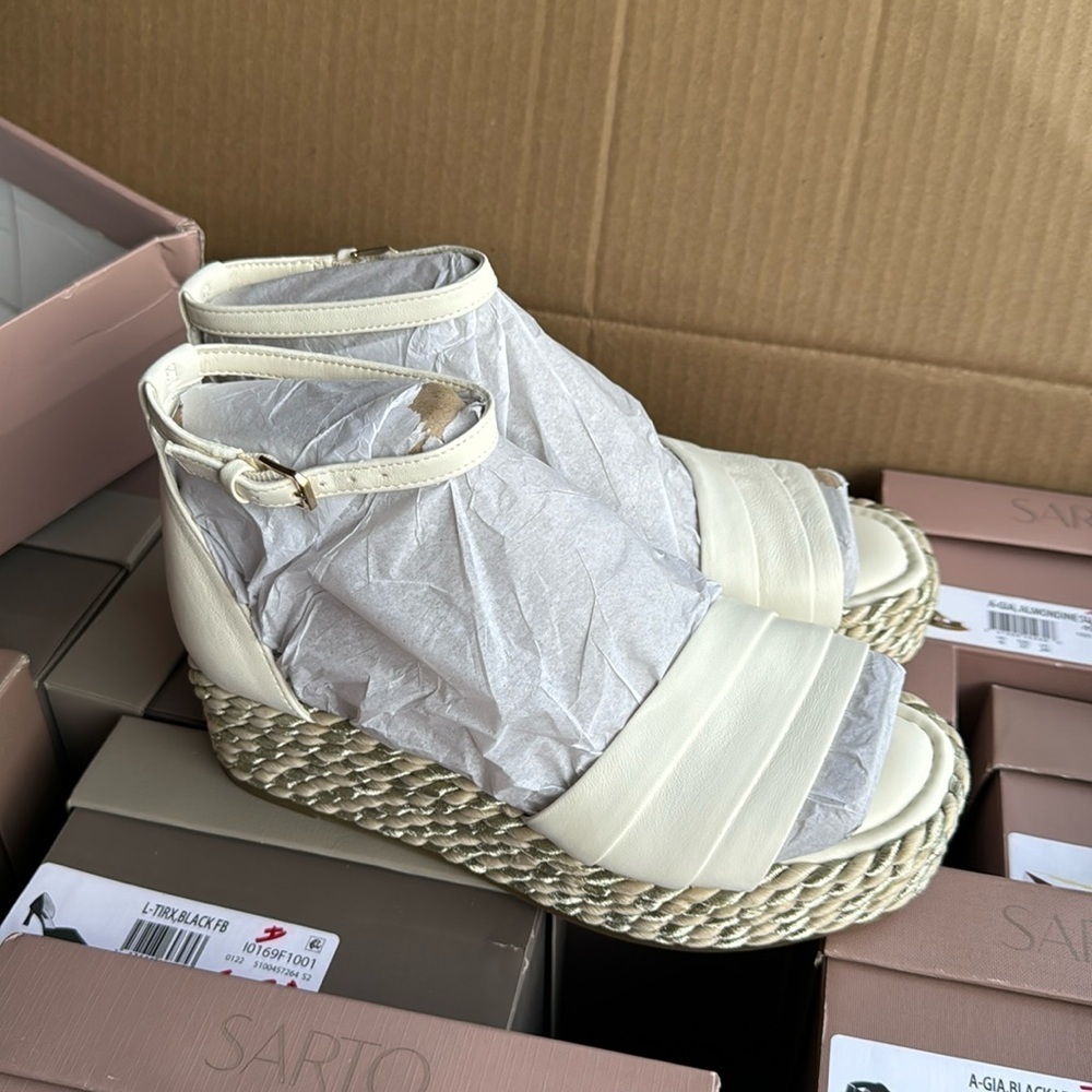 Franco Sarto A-Via Espadrille Platform Wedge Sandal in Shine White - Picture 5 of 8
